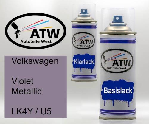 Volkswagen, Violet Metallic, LK4Y / U5: 400ml Sprühdose + 400ml Klarlack - Set, von ATW Autoteile West.